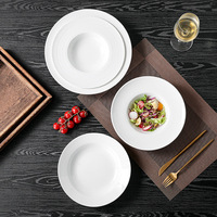 Assiette à pâtes en céramique blanche pure, design minimaliste moderne pour hôtel, passe au micro-ondes, motif uni, assiette à soupe, bol à nouilles profond