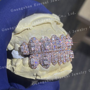 Kustom bagian atas bawah 8 10 S925 perak es keluar sempurna VVS potongan Oval Moissanite Lab berlian 10K 14K 18K padat mawar emas gigi Grillz - Product Image 4
