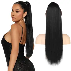 Women's Long Straight Synthetic Fiber 24inch 60cm Drawstring Ponytail Hair Extensions With Long Straight Style Weighing 140g