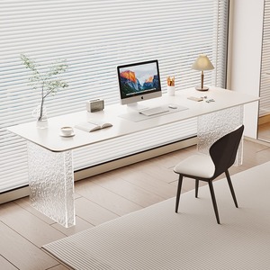 <span class=keywords><strong>Escritorio</strong></span> de sofá de viento silencioso <span class=keywords><strong>blanco</strong></span>, mesa de ordenador pública doble larga con cómodos asientos detrás para el hogar o la oficina - Product Image 1