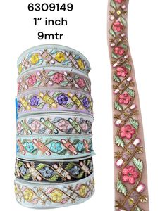 Lacets multicolores floraux brodés sur mesure. Idéal pour les créateurs de vêtements, les créateurs de chapeaux et les magasins de fournitures d'artisanat - Product Image 6