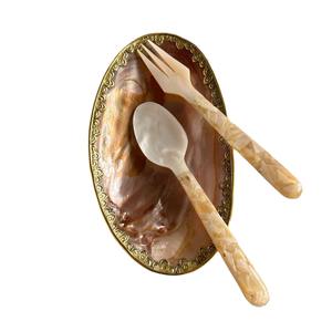 16cm Mango floral Postre Snack Tenedor Cuchara de concha de almeja de perla de alta calidad Vajilla <span class=keywords><strong>fina</strong></span> desechable - Product Image 1