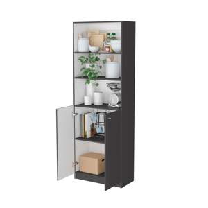 DB <b>Solid</b> <b>Wood</b> 2-Door <b>Bookcase</b> in Matt Gray White Foldable Design for Home Office Living Room Bedroom & School Melamine Style - Product Image 5