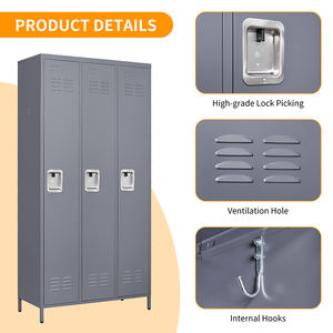 Moderner 3-türiger Stahl-Freistehschrank, abschließbar, für Schule, Umkleideraum, Schlafzimmer, groß, robust, geruchsneutral - Product Image 3
