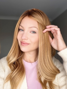 ท็อปเปอร์ผมสีบลอนด์น้ำผึ้งแฟชั่นใหม่ ฐานไหม 100% <span class=keywords><strong>ผม</strong></span>ยุโรป ลอนธรรมชาติ สำหรับผู้หญิงผมบาง - Product Image 1