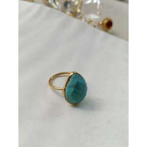 แหวนทองเหลืองอัญมณีสีฟ้าแบบปรับได้ทำด้วยมือสำหรับสินค้าจำนวนมากของผู้ชายและผู้หญิง - Product Image 2