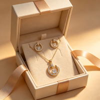Parure de bijoux en laiton plaqué or 18 carats, forme fer à cheval, avec zircone cubique, collier et boucles d'oreilles, pour femme, élégante, pour mariage et soirée
