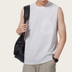 Camiseta sin mangas de algodón mercerizado con amoníaco líquido de 240 g, estilo urbano, holgada, para hombre, fresca para el verano, con bolsillo 3D y tacto fresco. - Product Image 4
