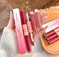 Rouge à lèvres 2 en 1 Brillant à lèvres brillant mat imperméable longue durée Permanent Lipstick Lipgloss Double End Mirror Lip Glaze Tint