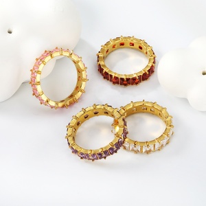 Anillo de Circonita Cúbica Colorido Arcoíris para Mujer, Joyería Chapada en Oro de 18K PVD, Acero Inoxidable 316l, Anillos Apilables con Circonitas - Product Image 5