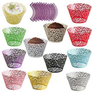 อุปกรณ์ตกแต่งหน้าเค้กวันเกิด,ที่ใส่คัพเค้กสีขาวที่ห่อแบบเลเซอร์สำหรับงานแต่งงานงานเลี้ยง - Product Image 1