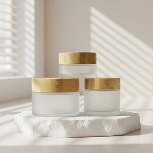 Support Customized LOGO 30g 50ml 100ml 200ml <b>Empty</b> Bamboo Lid Amber Clear Frosted Face Body Cream Cosmetic Glass Cream <b>Jar</b> - Product Image 4