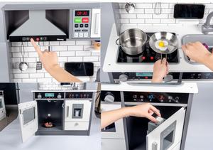 Jouets pour enfants 2023 Nouveau design Grande <span class=keywords><strong>cuisine</strong></span> <span class=keywords><strong>en</strong></span> <span class=keywords><strong>bois</strong></span> électronique blanche pour filles Enfants avec lumières et sons - Product Image 5