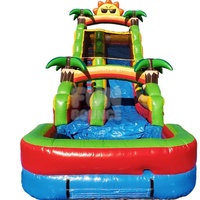 Tobogán Inflable de PVC de 18 Pies, Modelo FAN BOUNCE, con Diseño de Sol en el Paraíso, de Una Sola Vía, para Uso Comercial