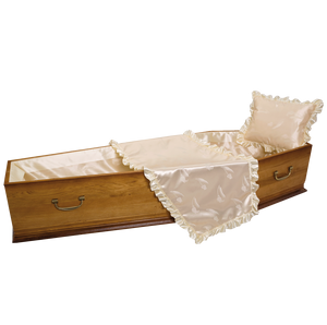 XF054 Doublure de <span class=keywords><strong>cercueil</strong></span> <span class=keywords><strong>en</strong></span> satin de style français personnalisée, intérieur de <span class=keywords><strong>cercueil</strong></span> funéraire avec couverture et oreiller, doublure funéraire à volants - Product Image 2