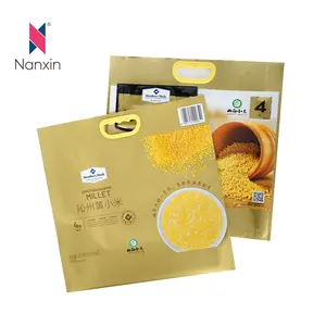 Factory Supplier Printed Aluminium Foil Food Snack Millet Porridge Packaging Bag Three Sides Seal Bags With Carrying Handle