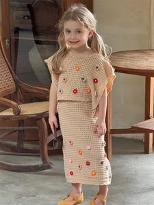 <span class=keywords><strong>Nouvelle</strong></span> <span class=keywords><strong>collection</strong></span> printemps-été, ensemble de vêtements décontractés pour filles coréennes, gilet sans manches, jupe, deux pièces, tricot ajouré pour enfants - Product Image 3