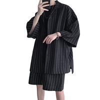 Ensemble Short d'été pour hommes, chemises assorties, lettre rayée, survêtement léger, manches courtes, taille élastique, surdimensionné, vêtements