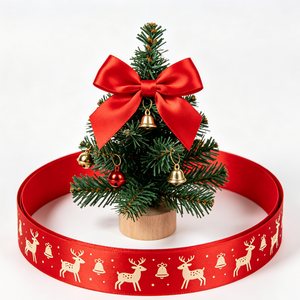 Custom Pattern 100% Polyester Satin Ribbon Bow Elk Pattern For Christmas Gift Box Xmas <b>Tree</b> Decoration - Product Image 4