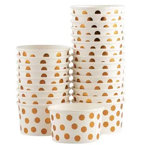 Disposable birthday party treats sundae paper bowls biodegradable ice cream paper cup with gold polka dots
