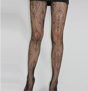 Medias negras de talla grande únicas, diseño de pantimedias sexis con flores de encaje de rejilla, de tamaño grande, para hombre y mujer - Product Image 4