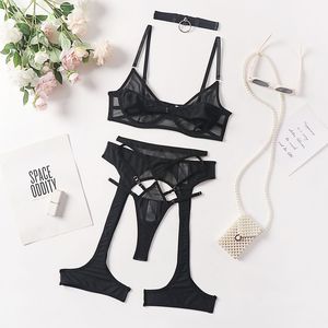 Conjunto de Lencería Sexy Estilo Europeo Americano, Nuevo y en Oferta, Conjunto de Lencería de Cuatro Piezas con Tirantes en el Cuello, Ropa Interior de Malla Divertida para Mujer - Product Image 6
