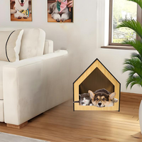 Maisonnette pour animaux de compagnie moderne et luxueuse, mignonne, amovible, en bois, de forme carrée, avec motif imprimé à boutons, pour chats et petits chiens, écologique