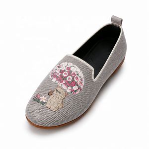 Mocasines Mujer Bordado <span class=keywords><strong>De</strong></span> Oso Y Ramo <span class=keywords><strong>De</strong></span> Flores Parte Superior Tejido Volador Sin Cordones Suela Exterior PVC Flexible Zapatos P - Product Image 5