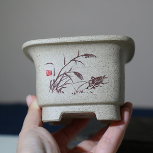 Maceta de Bonsái en Miniatura Zisha, Arcilla con Diseño de Copo de Nieve, Hecha a Mano, Estilo Chino, Maceta Grabada - Product Image 2