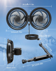 USB/3000mAh Car Back Seat <b>Fan</b> Adjustable Angle Dual <b>Heads</b> Car <b>Fans</b> for Rear Seat Passenger - Product Image 3