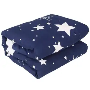 新款海军蓝柔软透气星星图案印花34英寸x 44英寸托儿所床上用品儿童羽绒被学步绗缝毯