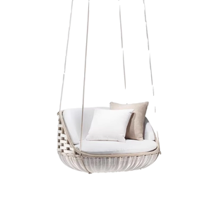 Cama colgante de <span class=keywords><strong>exterior</strong></span> tipo columpio y sofá, moderna, de mimbre de ratán, redonda, con cuerda de limpieza desmontable, para jardín - Product Image 2