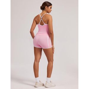 Conjunto Deportivo de 2 Piezas para Mujer, Top Deportivo Cruzado, Pantalones Cortos de Cintura Alta, Ropa Deportiva de Yoga con Bolsillos, Spandex, Poliéster - Product Image 4