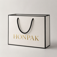 HONPAK Sacs à provisions en papier blanc laminé mat écologique avec poignée en ruban pour vêtements et chaussures