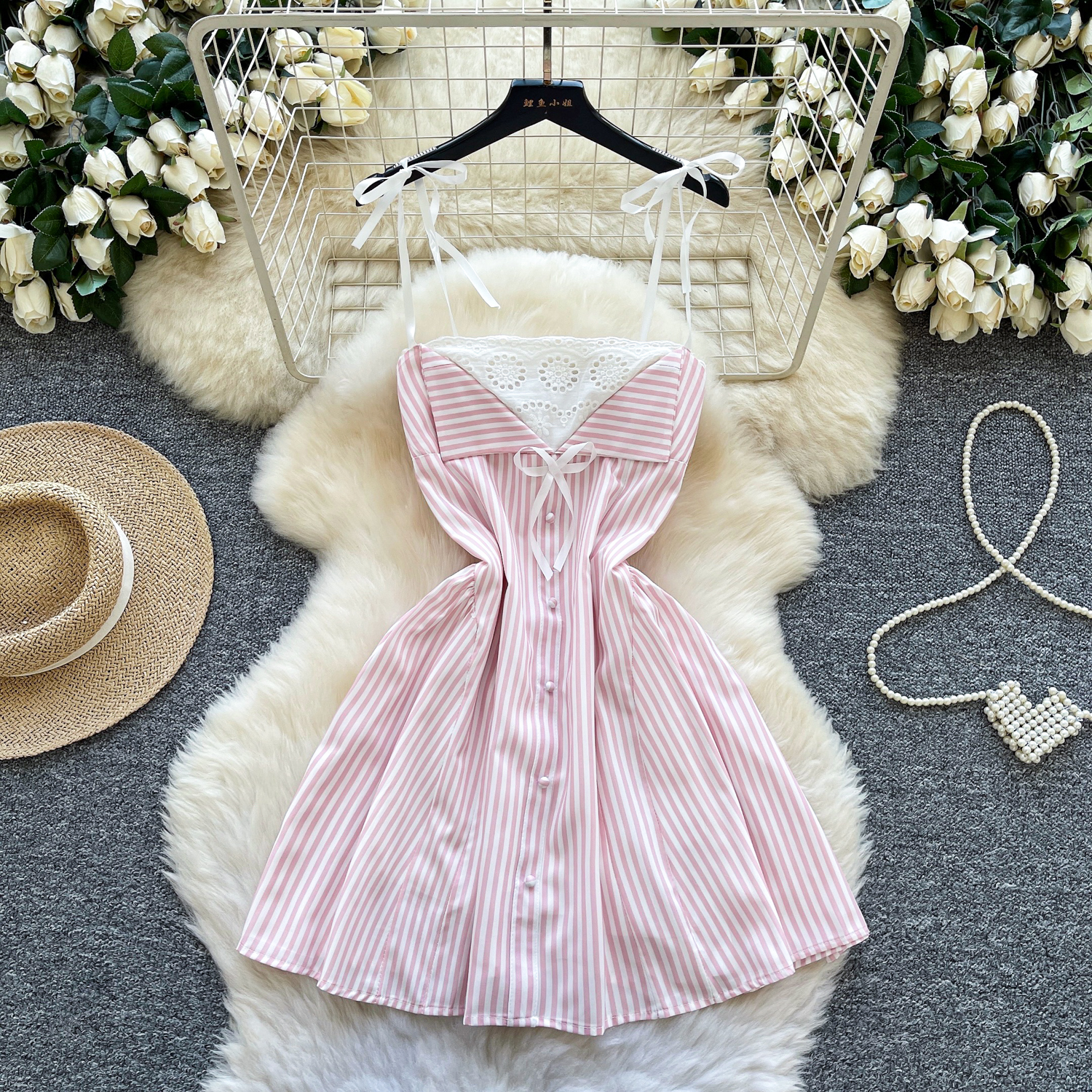 chinese dress ladies Floral Denim Mini Dress with Lace-Up Back – Stylish A-Line Sundress fo –  Canary Houze main image 0