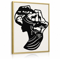 Décoration murale haut de gamme en alliage doré mat, représentant une femme africaine en safari, pour projets de design intérieur de condos et maisons de luxe