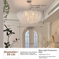 Lustre en verre et fer de style Murano vintage français, suspension LED à hauteur réglable, angle de faisceau de 360°, garantie de 2 ans