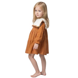 Abito da Principessa per Bambine con Colletto in Pizzo, Maniche Lunghe Ricamate, 100% Cotone, Linea A, Ecologico, Primavera <span class=keywords><strong>Autunno</strong></span>, Tinta Unita - Product Image 2