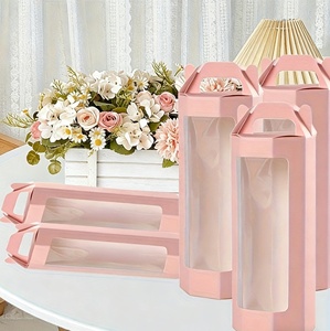 Bouquet di Fiori Singoli <span class=keywords><strong>Rosa</strong></span> con Manico, Scatola Regalo Ecologica Personalizzata, Laminazione Opaca UV, Confezione Esagonale per Rose, <span class=keywords><strong>Bomboniere</strong></span> Matrimoniali - Product Image 3
