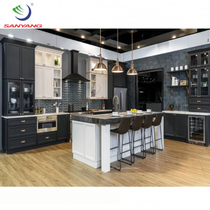 Armoires d'îlot de cuisine en bois massif peint en noir Fabricant du Vietnam Petite armoire de cuisine de luxe pour la maison Ensemble de meubles modernes - Product Image 3