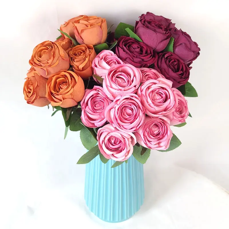 YIWAN Wholesale 9 head diamond roses Customized Quality Flower Wedding Rose Flower Wall Big bunch of Flower for home decoration