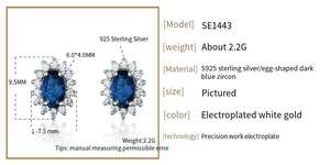 Pendientes de Botón Ovalados de Plata de Ley 925 de Lujo con Zafiro, Joyería de Compromiso y Boda con Circonita Azul para Mujer, Venta al por Mayor - Product Image 6