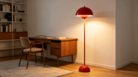 Lampe sur pied moderne en forme de champignon rouge, abat-jour en métal à double couche, style rétro, pour salon, chambre à coucher, hôtel, décoration