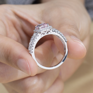 Anillo de compromiso Messi Jewelry MSR-1793 de oro de 14 quilates con zafiro rosa en forma de esmeralda - Product Image 5