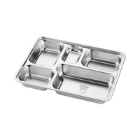 Plateau en acier inoxydable 304/201, 4 à 5 compartiments, plateau rectangulaire classique en métal pour servir des en-cas lors de fêtes