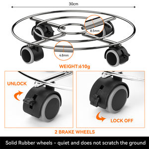 Grand support de plante en métal avec <span class=keywords><strong>roues</strong></span> verrouillables Protecteur de sol <span class=keywords><strong>Roues</strong></span> roulantes en caoutchouc Supports pour plantes Rouleaux pour plantes Support pour pots - Product Image 6