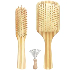 Set di spazzole per capelli per donne e uomini, setole di bambù naturale bagnato e asciutto piatto Paddle districante spazzole di bambù adatto a tutti i tipi di capelli, spazzola