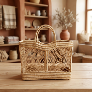 Handmade Raffia Bucket <b>Storage</b> <b>Basket</b> Two Handles Natural Craft Decorative Colorful Sequin Design Chinese New Year Advertising - Product Image 6