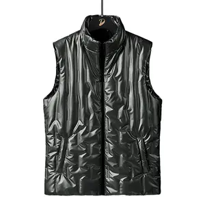2023 new men's stand -up leather men's fashion trend waterproof vest