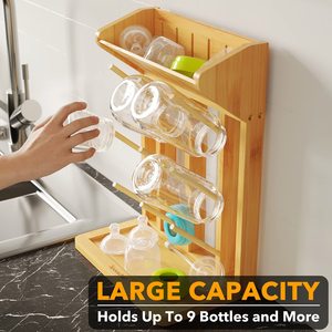 Organizador de soporte para botellas de cocina de ahorro de espacio de bambú personalizado de fábrica para tendedero de biberones, accesorios de almacenamiento para secador